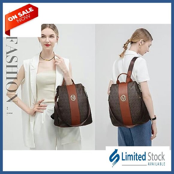 Vegan Leather Anti-Theft Backpack Purse Set with Multi Pockets main image 8